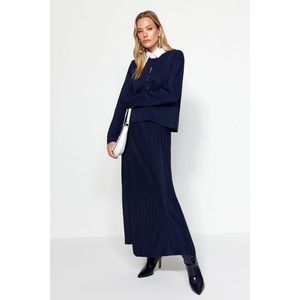 Trendyol Navy Blue Buttoned Cardigan-Skirt Knitwear Top and Bottom Set obraz