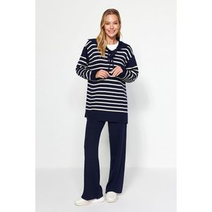 Trendyol Navy Blue Striped Collar With Tie Detailed Sweater-Pants obraz