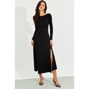 Cool & sexy dámské černé maxi šaty s dvojitým rozparkem s hlubokým výstřihem obraz