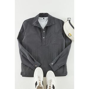 Trendyol Limited Edition Anthracite Relaxed Fit Half Patchwork Parachute Technical Fabric Shirt obraz