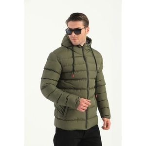 River Club Pánský Khaki nafukovací zimní kabát s kapucí Vnitřní podšívka nepromokavá a větruodolná. obraz