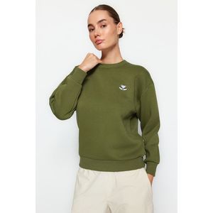 Trendyol Khaki Animal With Embroidery Regular/Normal Fit Knitted Sweatshirt with Fleece Inside obraz