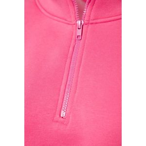 Trendyol Pink Comfort-Cut Crop Basic Zipper Stand-Up Collar Thick Fleece Inside Knitted Sweatshirt obraz