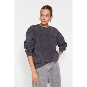 Trendyol Anthracite Anthracite/Faded Effect Thick Fleece Inside Oversize/Wide-Collar Knitted Sweatshirt obraz