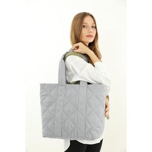 Madamra Light Gray Women's Quilted Pattern Puffy Bag obraz