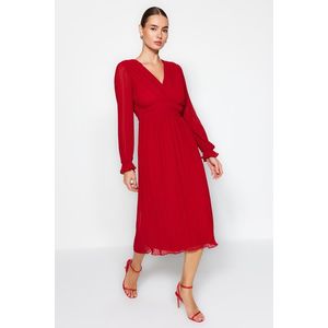 Trendyol červené skládané šifonové tkané šaty s podšívkou obraz