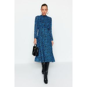 Tkané šaty Trendyol Blue Midi Leopard vzor obraz
