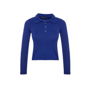 Trendyol Navy Blue Soft Fabric Fitted Polo Neck Stretchy Knitted Blouse obraz