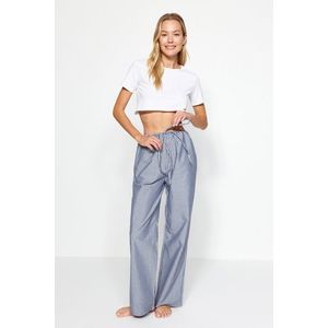 Trendyol Premium Blue Striped Lacing Detailed Viscose Wide Fit Woven Pajama Bottoms obraz