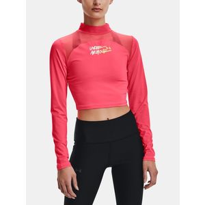 Tmavě růžové sportovní crop top tričko Under Armour HG Q3 Crop Mockneck obraz