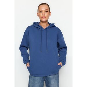 Trendyol Indigo Thick Fleece Inside, Pocket Detailed Hooded Regular/Regular Knitted Sweatshirt obraz