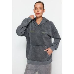 Trendyol Anthracite Thick Fleece Inside. A Washing Effect Oversized/Wide Knitted Sweatshirt obraz