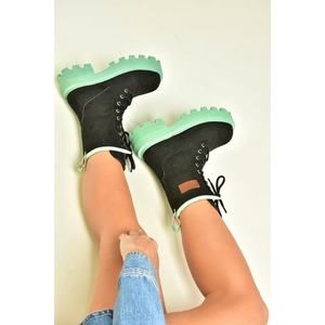 Dámské kotníkové boty Fox Shoes z černé/zelené semiše na šněrování obraz