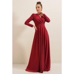 By Saygı Široký výběr velikostí Burgundská červená výstřih Ramena Plisovaná podšívka Stříbřitě Dlouhé šaty obraz