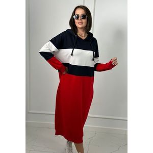 Tříbarevné šaty s kapucí tmavě modrá + bílá + červená obraz