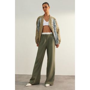 Trendyol Mint Limitovaná edice širokých nohavic pasu Boxer Detailní tkané kalhoty obraz