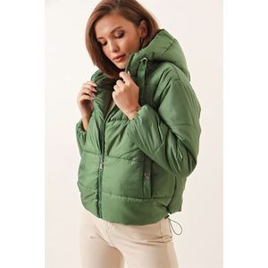 By Saygı Elastická kapsa v pase s kapucí s podšívkou Péřový kabát tmavě zelený obraz