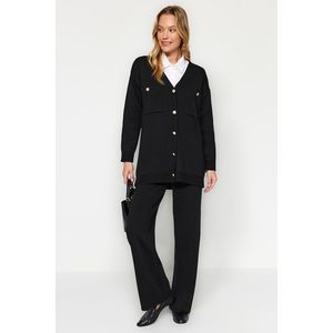 Trendyol Black Buttoned Cardigan-Pants Sweater Top-Upper Set obraz
