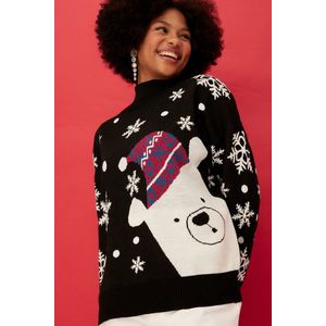 Trendyol černý oversize svetr s vánočním motivem obraz