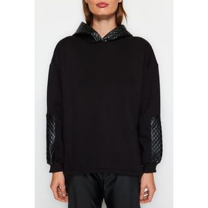 Trendyol Black Thick Fleece Inside Quilted Oversize/Wide-Cut Hoodie, Knitted Sweatshirt obraz