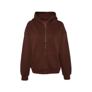 Trendyol Brown Oversize/Comfortable Fit Basic Hooded Knitted Sweatshirt with Fleece Inside obraz