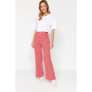 Trendyol Červené Bavlněné Pruhované Pletené Pyžamové Kalhoty obraz