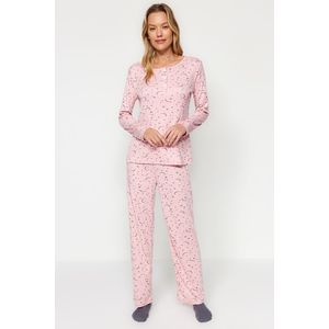 Trendyol růžový set s motivem galaxie - tričko, kalhoty a pletené pyžamo obraz