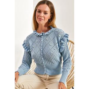 Bianco Lucci dámský pletený svetr s volánky a perličkami. obraz