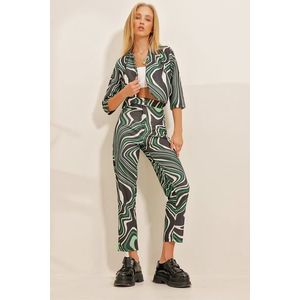 Trend Alaçatı Stili Women's Green Patterned Jacket Pants Set obraz