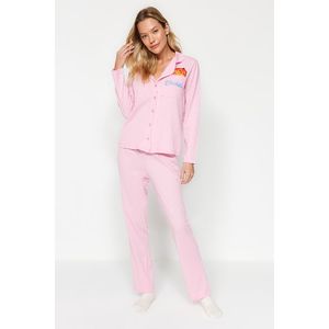 Trendyol růžová bavlněná sada pyžama s potiskem sušenek, košile a kalhoty obraz