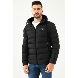 D1fference Pánský černý fleece nepromokavý a větruodolný s kapucí sportovní zimní péřový kabát obraz