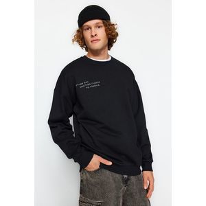 Trendyol Black Oversize/Wide-Fit Text Embroidered Fleece Inside Pocket Sweatshirt obraz