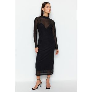 Trendyol Limited Edition Black Shiny Stone Tulle Dress obraz