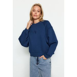 Trendyol Indigo Crew Neck Regular Fit Embroidered Fleece Inside Knitted Sweatshirt obraz