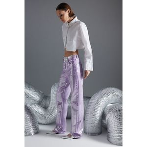 Trendyol Lilac Lesklý metalický tisk s vysokým pasem a širokými nohavicemi obraz