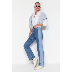 Trendyol Blue Block Džíny s vysokým pasem a širokými nohavicemi obraz