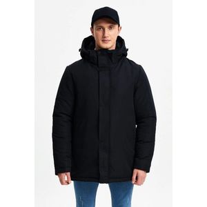 D1fference Pánský černý lemovaný odnímatelný vodní a větruodolný zimní kabát a parka s kapucí obraz