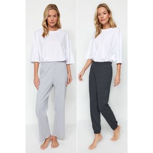 Trendyol 2-balení šedé-antracitové žebrované bavlněné pletené pyžamové kalhoty obraz