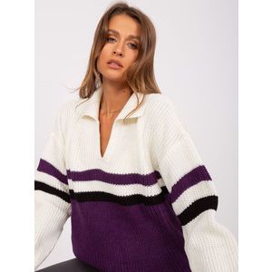 Ecru-fialový oversize svetr s límečkem obraz