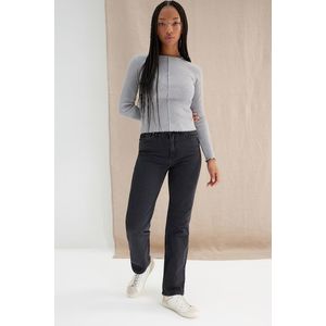 Trendyol Gray Melange More Sustainable Corduroy Fitted/Simple Knitted Blouse with Stitching obraz