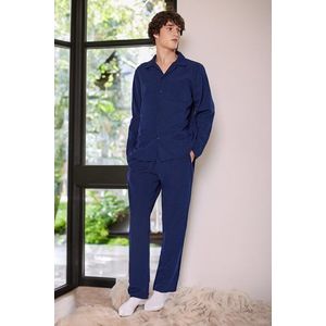 Trendyol Navy Blue Regular Fit Plaid Woven Pajama Set obraz