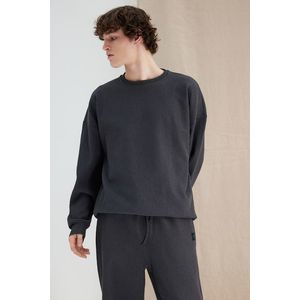 Trendyol Anthracite Oversize/Wide-Fit Label Detail Textured Sweatshirt obraz