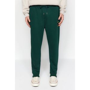 Trendyol Green Regular/Regular Fit Geometric-Text Embroidered Elastic Cuff Sweatpants obraz