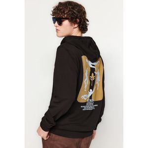 Trendyol Black Regular/Regular Fit Hooded Printed Back Sweatshirt obraz