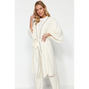 Trendyol Beige 2-Piece Viscose Tie Dressing Gown-Pajama Bottom Woven Pajamas Set obraz