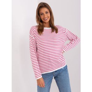 Bílo-růžový oversize svetr s kulatým výstřihem obraz