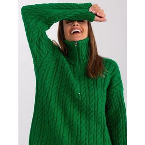 Zelený dlouhý svetr s kabely a zipem obraz