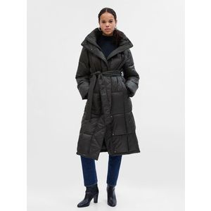 Černý dámský zimní prošívaný kabát s kapucí GAP obraz