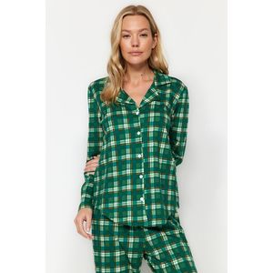 Trendyol zelená 100% bavlněná kostkovaná košile-kalhoty pletené pyžamo set obraz