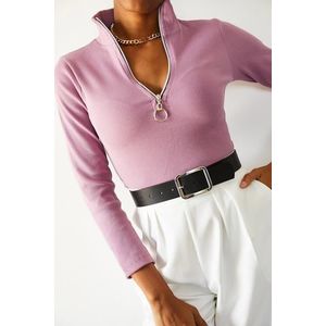 XHAN Women's Pink Camisole Zipper Blouse obraz